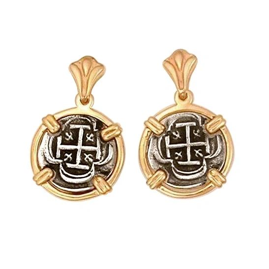 1 1/8" Atocha Gold Earings, Two-Tone 14K Gold / Sterling