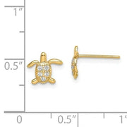 14K Gold CZ Turtle studs view 2