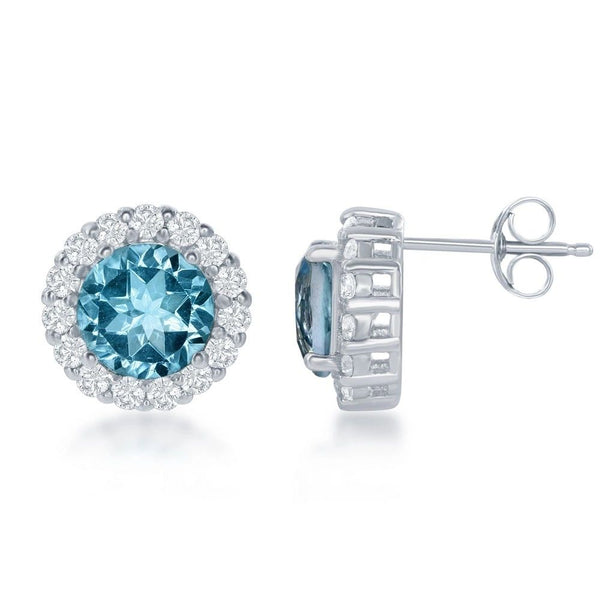 Topaz and White CZ Studs, 14K solid gold