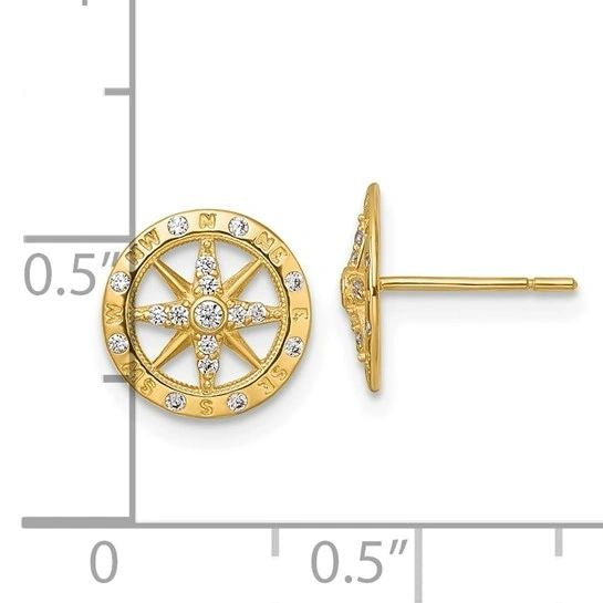 Gold Compass Studs w/ Diamond, 14K solid gold