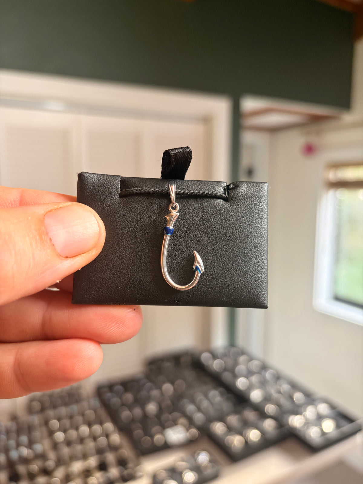 Hook Pendant with Blue Enamel (J-Hook), 