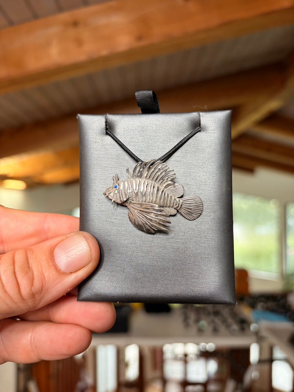 Lionfish Pendant with Rhodium Detail, .925 sterling silver