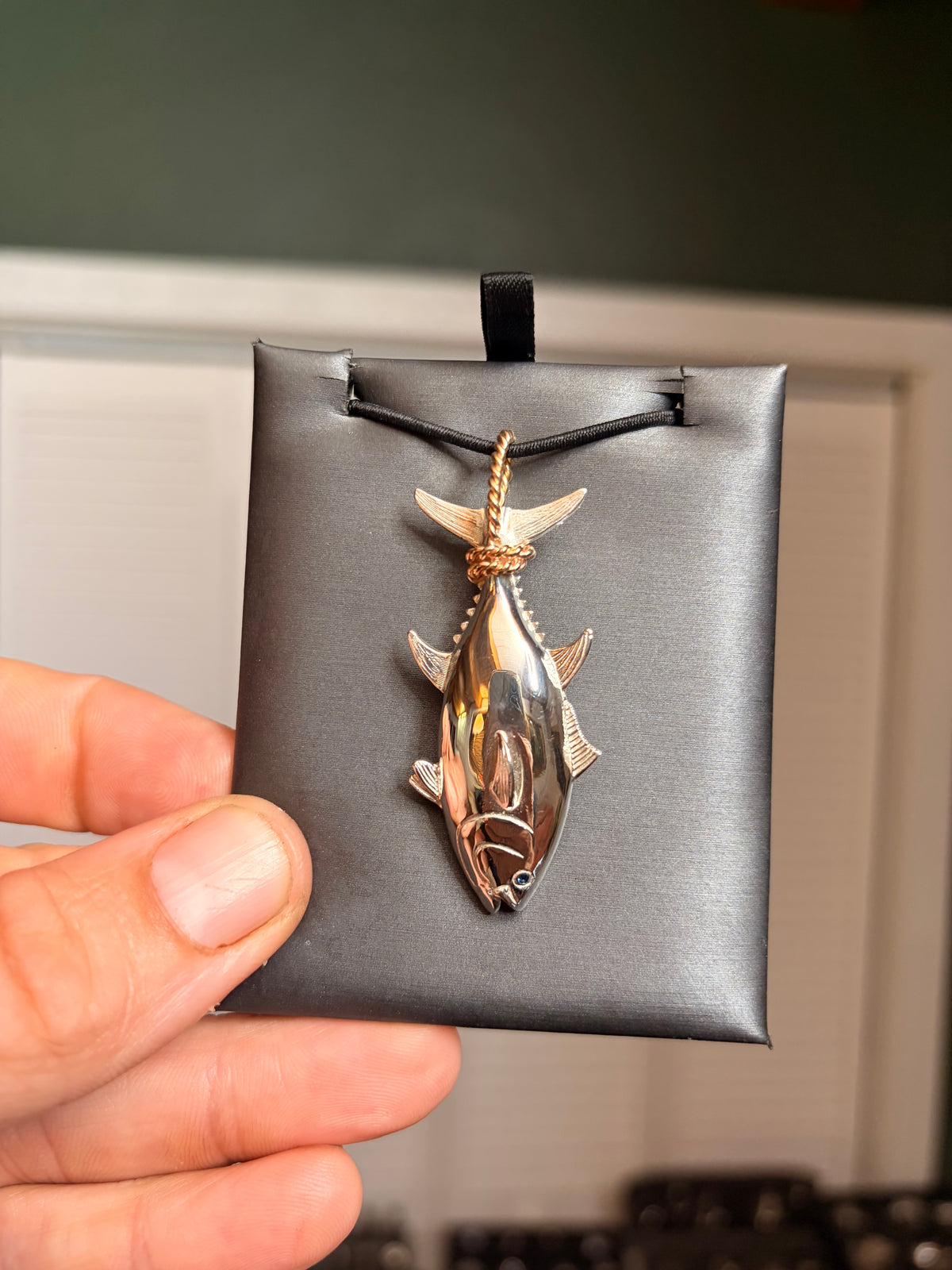 Big Eye Tuna Pendant (Two Tone Tail Wrap), Two-Tone 14K Gold / Sterling