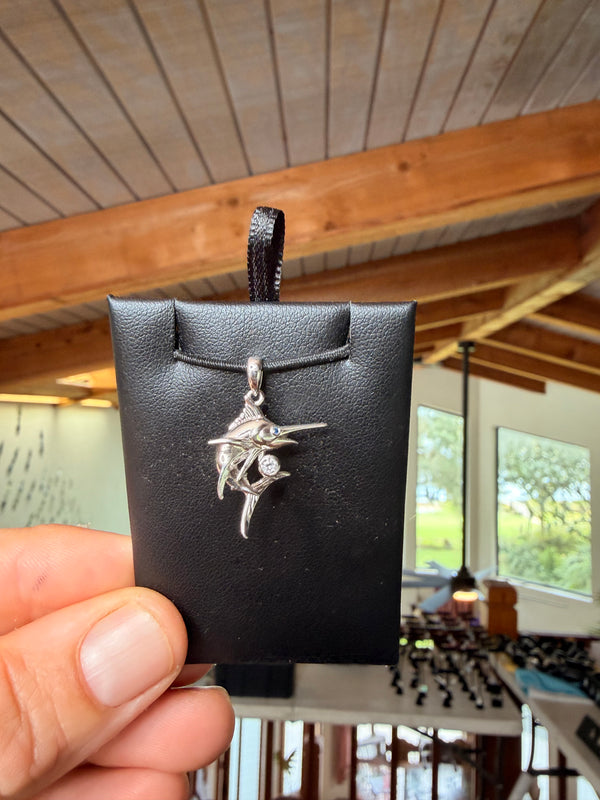 Marlin Pendant (small w/White Topaz), .925 sterling silver