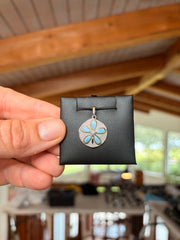 Sand Dollar Pendant w/Larimar and white topaz view 1
