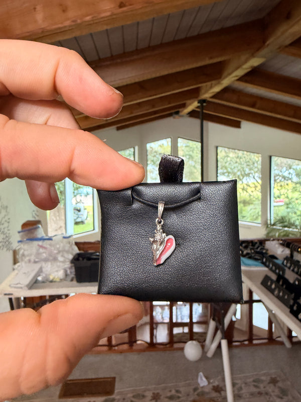 Conch Shell Pendant (Pink Enamel) (Dainty), .925 sterling silver