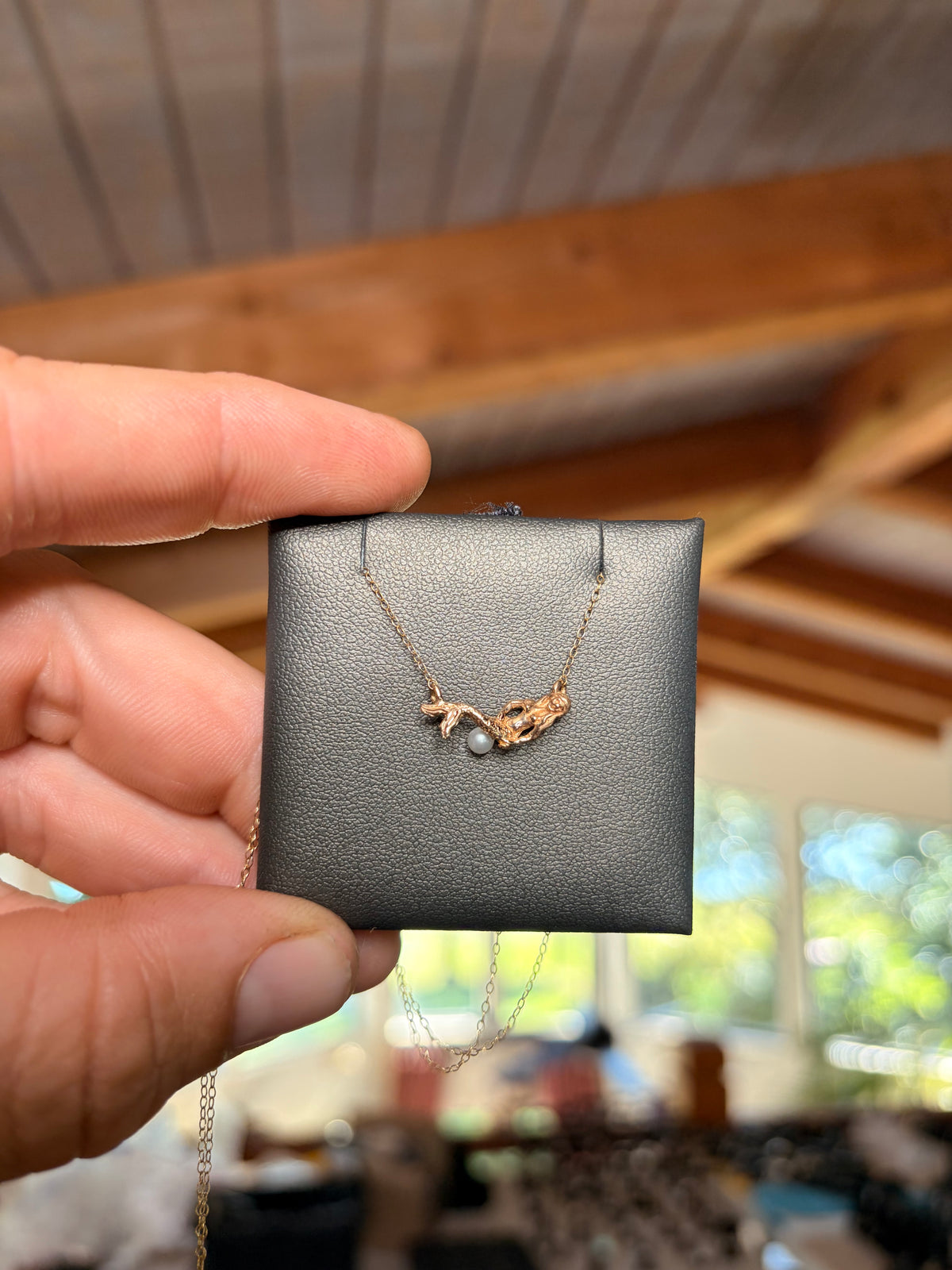 Mermaid Pendant W/ Chain & Pearl, Solid 14K Gold