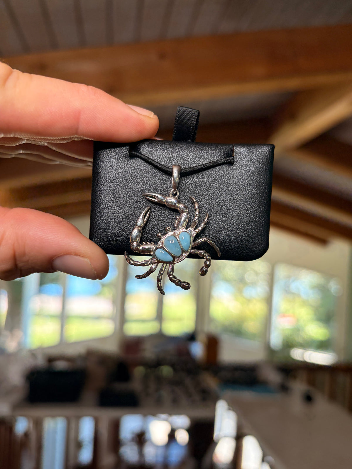Crab Pendant w/Larimar, 