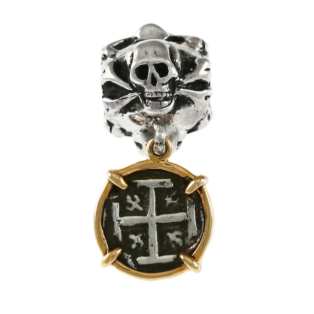 Atocha Skull and Cross Bone Bead, Two-Tone 14K Gold / Sterling