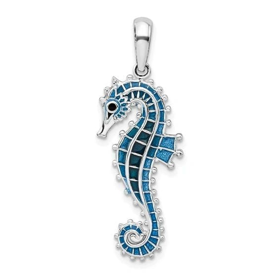 Blue Enamel Seahorse Pendant, 