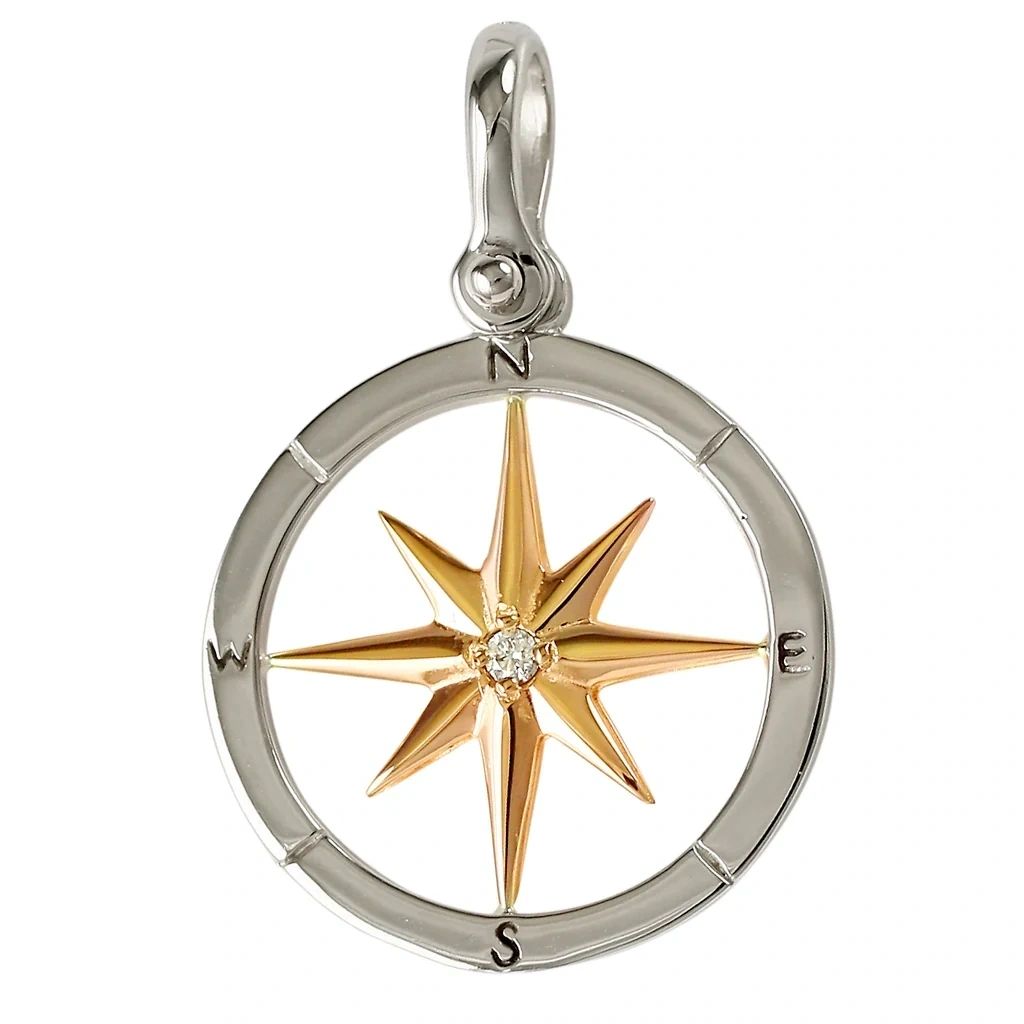 Compass Pendant two tone, Two-Tone 14K Gold / Sterling