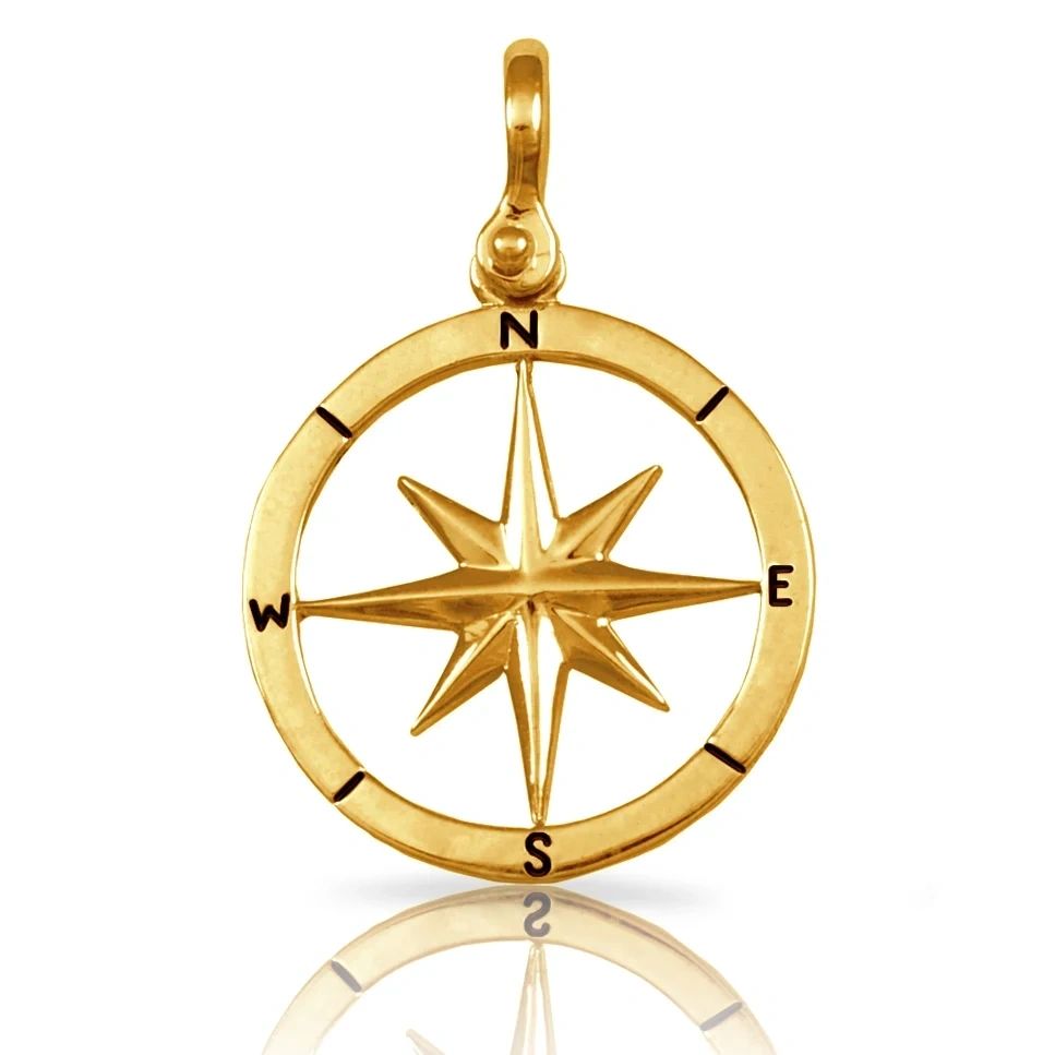 Compass Rose Pendant 1 1/4", Solid 14K Gold
