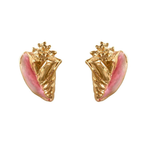 Conch Stud Earrings 5/8", 14K solid gold