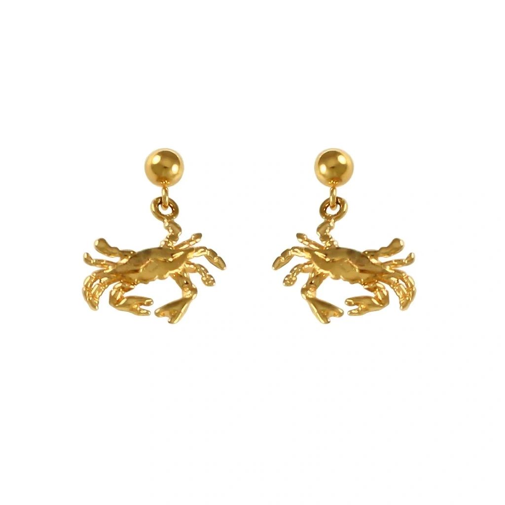 Crab Post Dangling Earrings, Solid 14K Gold