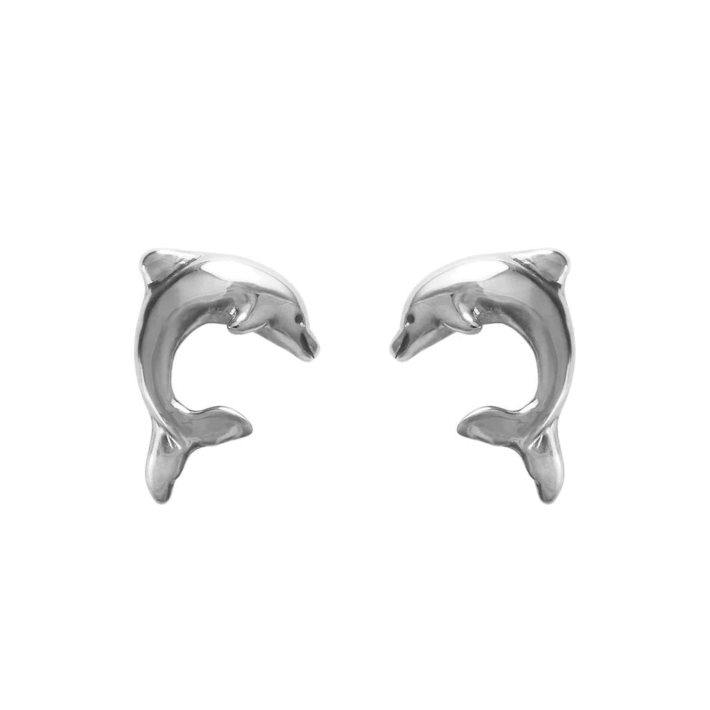 Dolphin Post Earrings w/custom birthstone eyes SS, .925 Sterling Silver