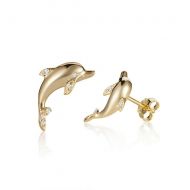 Dolphin Stud Earrings 14k, Solid 14K Gold