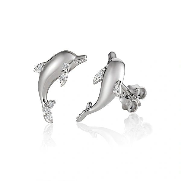 Dolphin Stud Earrings w/CZ's SS, 