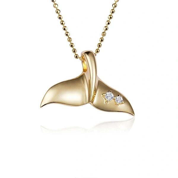 Fluke Pendant w/diamonds and sandblasted finish, Solid 14K Gold