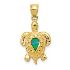 Gold Blue Opal Turtle, Solid 14K Gold