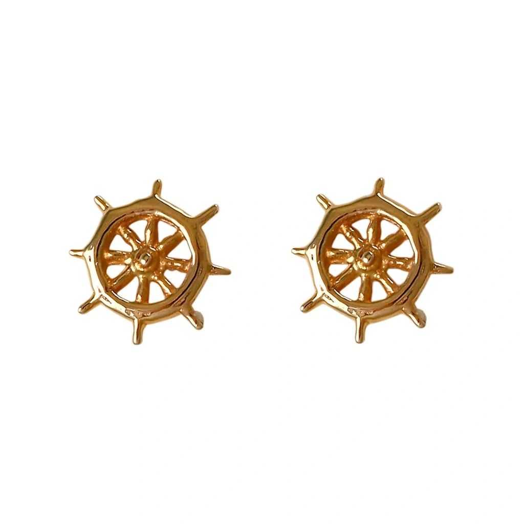 Helm Stud Earrings, Solid 14K Gold