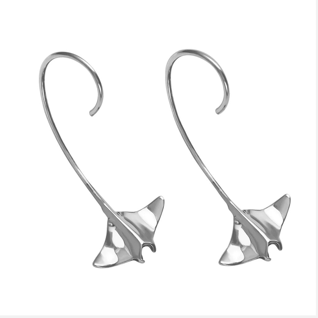 Manta Ray Wire Earrings 1 1/2" SS, .925 Sterling Silver