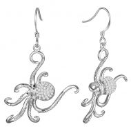 Ballet Octopus Dangle Earrings w/white topaz head, 