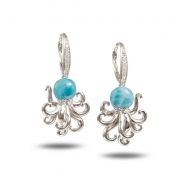 Octopus Earrings w/Larimar and white topaz on lever backs, 