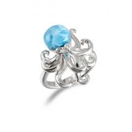 Octopus Ring w/Larimar, .925 Sterling Silver