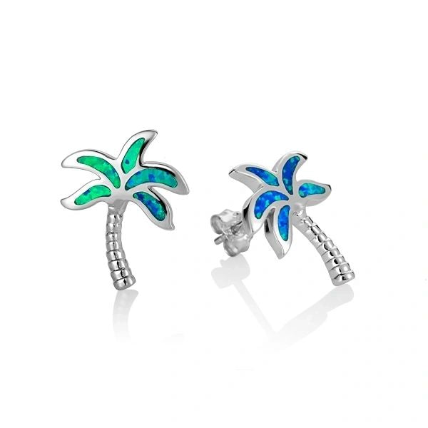 Palm Tree Stud Earrings w/opal, 