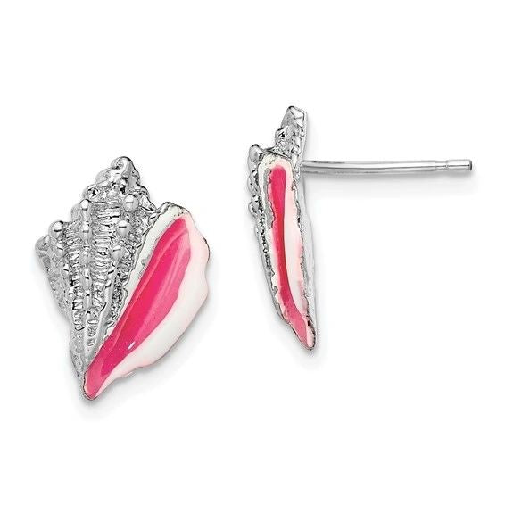 Conch Shell Studs with pink enamel, 