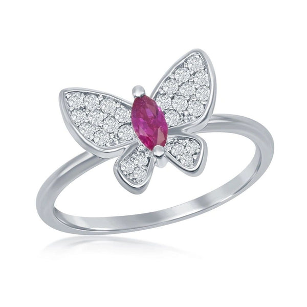 Ruby CZ Butterfly Ring, .925 sterling silver