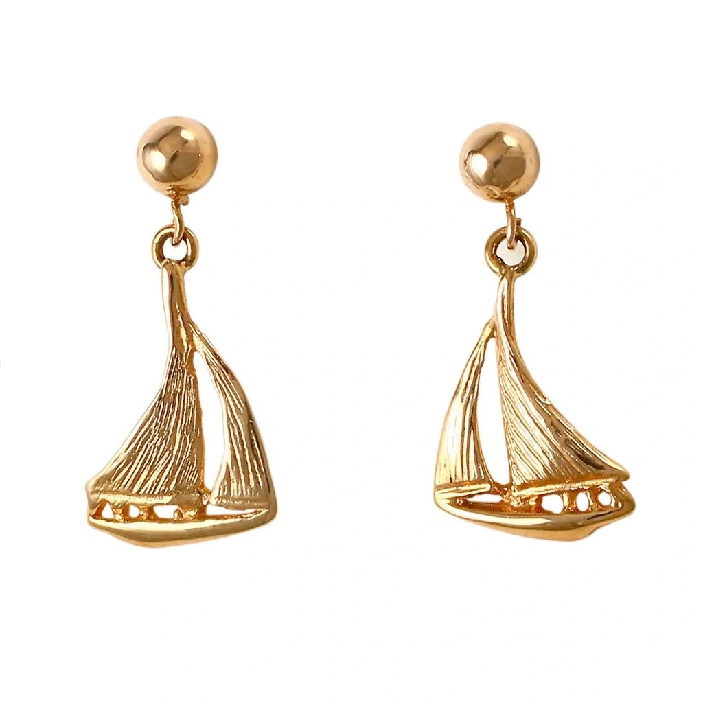 Sailboat Dangle Earrings 3/4", Solid 14K Gold