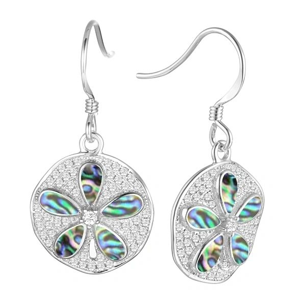 Sand Dollar Dangle Earrings w/Abalone, 