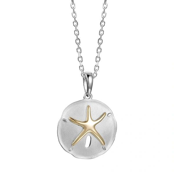 Sand Dollar/Starfish Pendant, Two-Tone 14K Gold / Sterling
