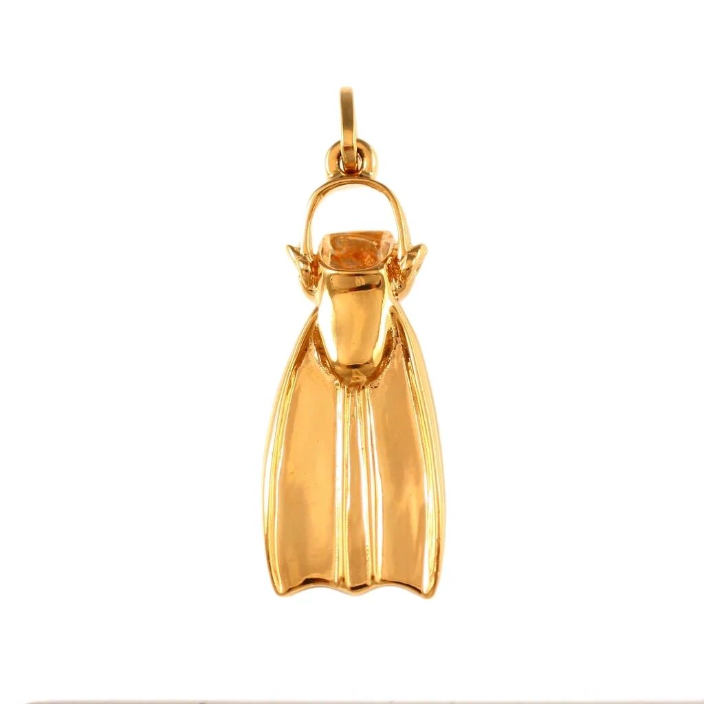 Scuba Fin Pendant, Solid 14K Gold
