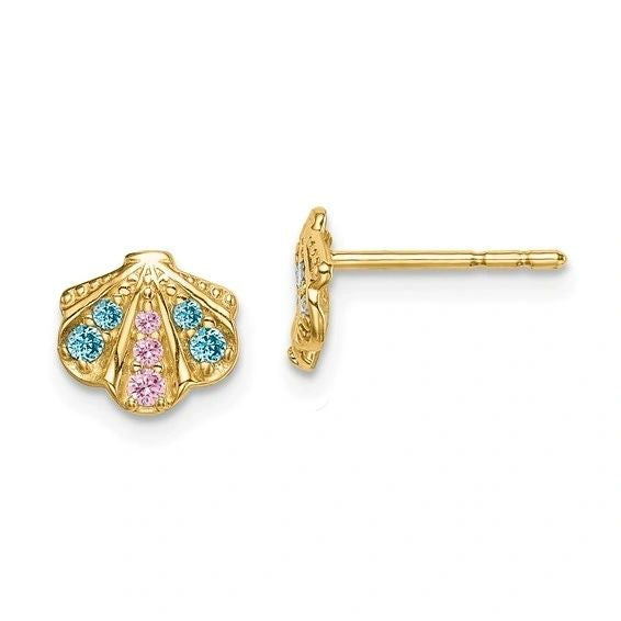 Sea Shell posts, Solid 14K Gold
