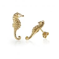 Seahorse Post Earrings Textured, Solid 14K Gold
