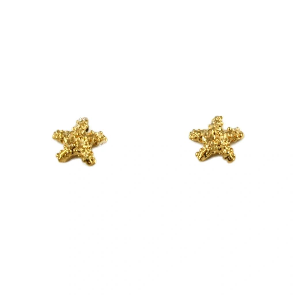 Starfish Dainty Stud Earrings, Solid 14K Gold