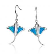 Manta Ray Dangle Earrings w/ blue opal, .925 sterling silver