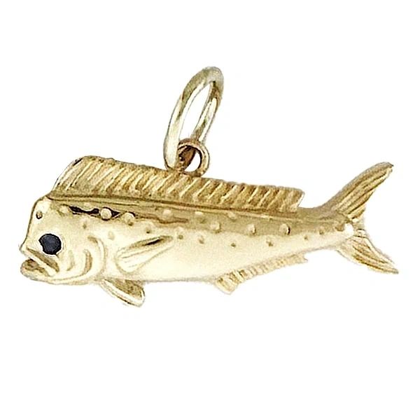 Tiny Gold Mahi Pendant, Solid 14K Gold