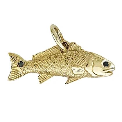 Tiny Redfish Pendant/Charm, Solid 14K Gold