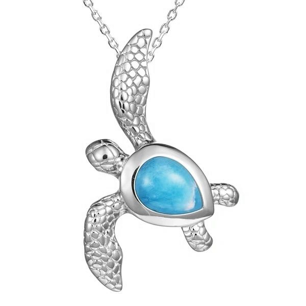Turtle Pendant Fin Bail w/larimar, .925 sterling silver