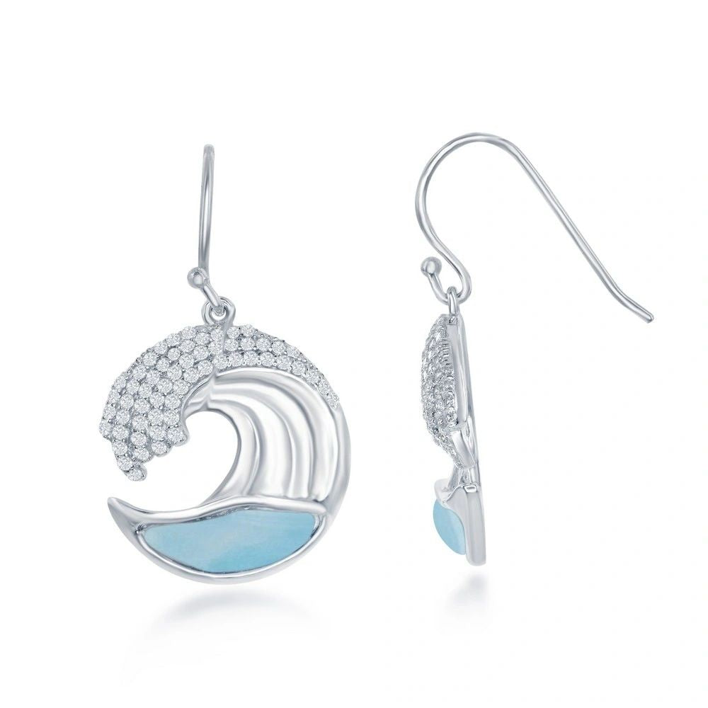 Wave earings with Larimar and white topaz, 